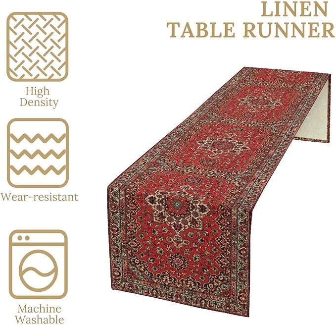 Vintage Boho Red Table Runner, Elegant Mid Century - Image 5