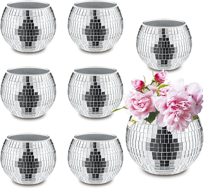 8 PCS Silver Disco Ball Vase, Glass Disco Ball Planter Candle Holder Vase Bulk by MXOYOXM