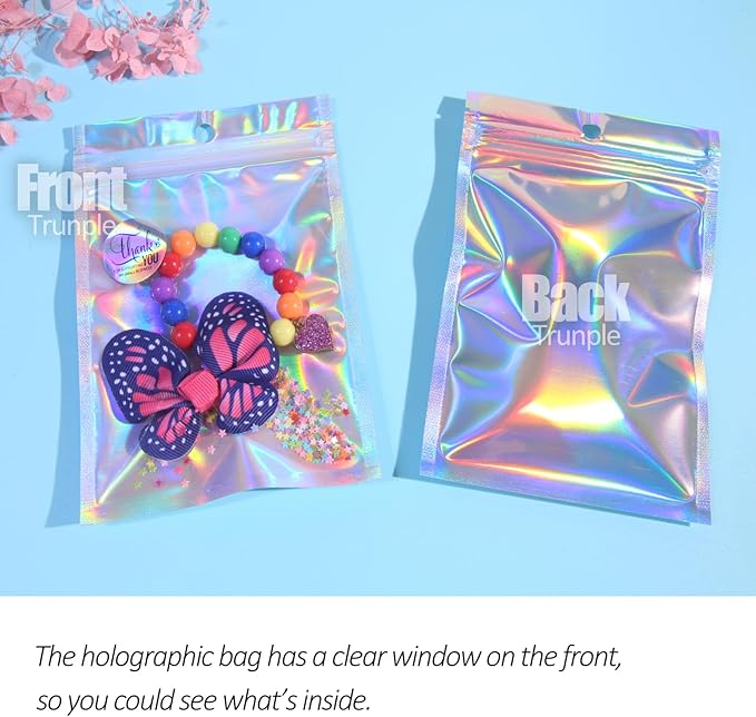 100 Pcs Holographic Resealable Packaging Bags - Image 3