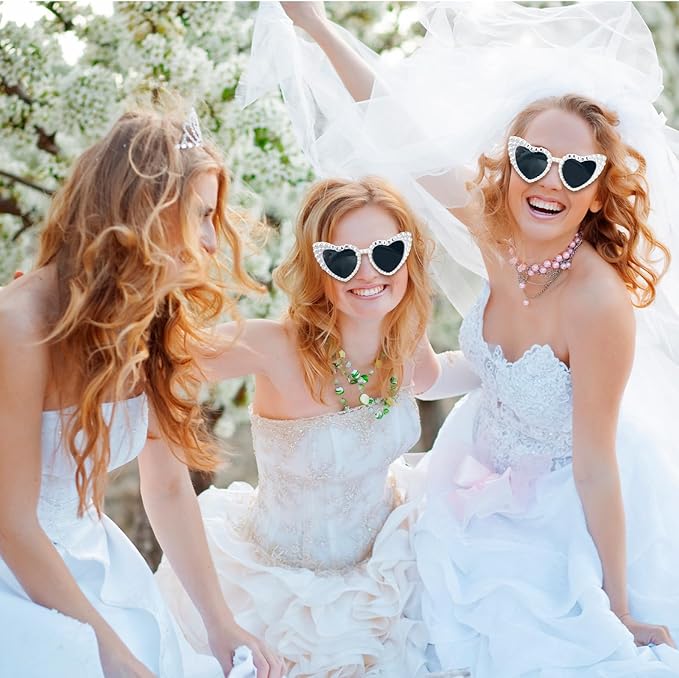 2 Pcs White Bride To Be Sash And Sunglasses Set, Pearls White Heart Bride - Image 7