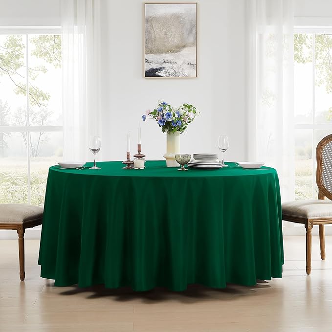 Round Tablecloth 6 Pack 108 Inch Dark Green Tablecloths Washable Decorative - Image 2