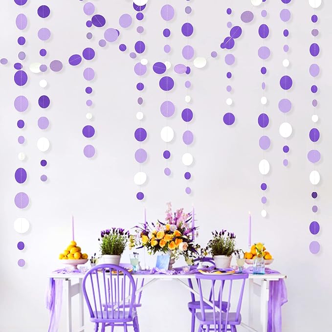 46 Ft Purple and White Circle Dots Garland Lavender Hanging Paper Polka Dot - Image 4