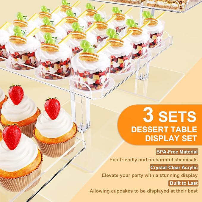 3 Piece Cupcake Stand, Acrylic Dessert Table Display Set, Baby Shower - Image 4
