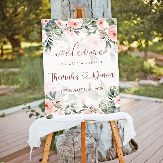 Blush Pink Rose Wedding Welcome Sign, Editable Floral Template, Gentle Modern - Image 3