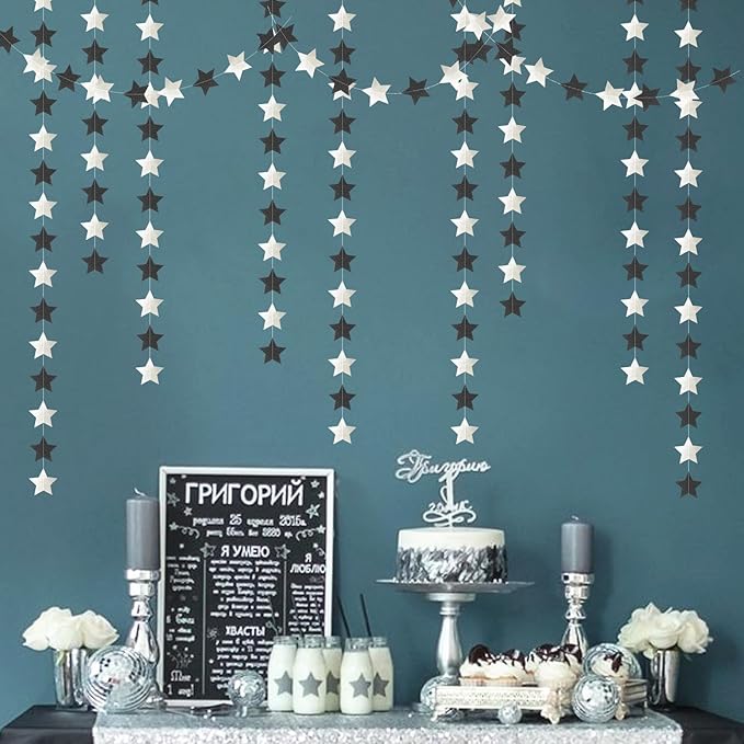 Black-Silver Birthday Graduation Party-Decorations Garland - 62ft Glitter - Image 6