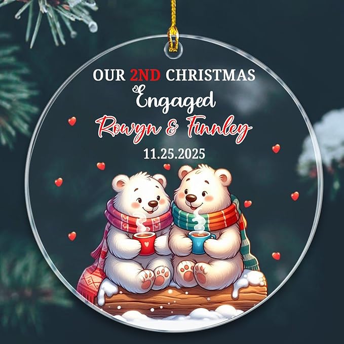 Customized Our 2ND Christmas Engaged Ornaments, Couple Polar Bear Together by BixDori