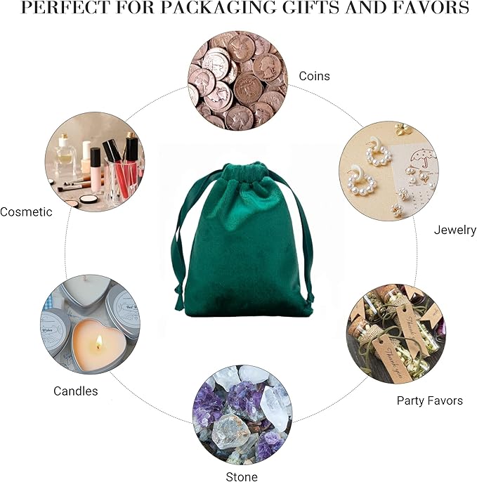 QIANF 12pcs Hunter Green Velvet Drawstring Bags 4x6 inches Velvet Cloth Small - Image 5