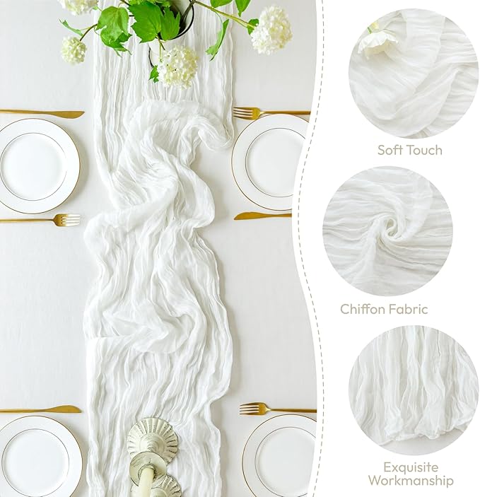 Sioloc Ivory White Cream Cheesecloth Table Runner Fall Autumn Decor - Image 3