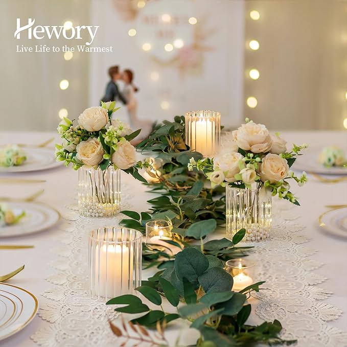 Hewory 24PCS Small Glass Hurricane Candle Holders Bulk - Image 3