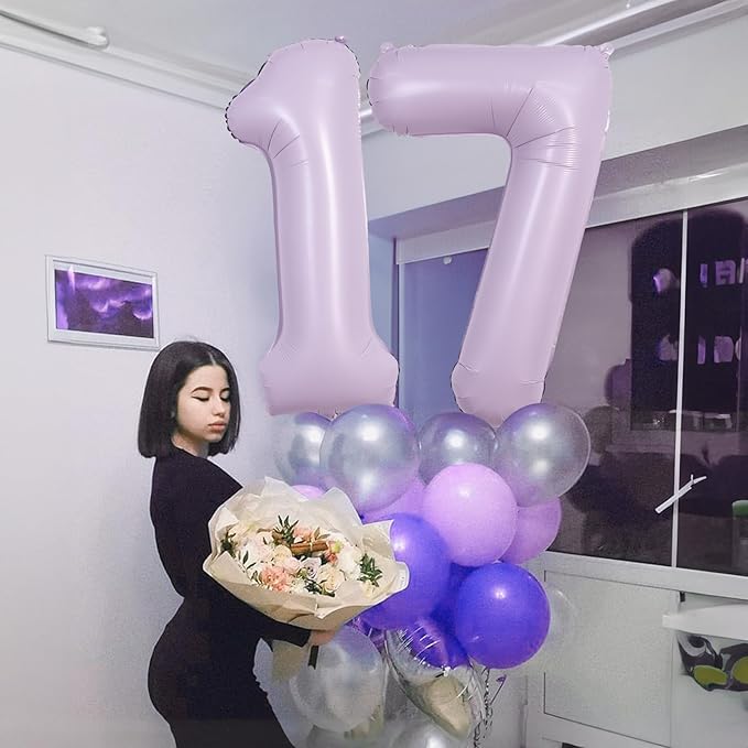 Pastel Purple Number 70 Birthday Balloons, 40 Inch Large Light Purple Mylar - Image 3