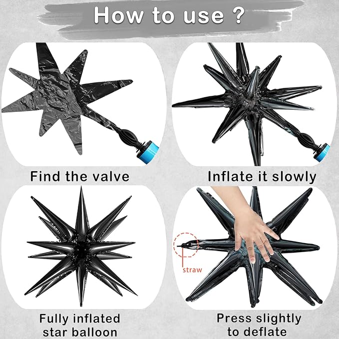 6 Pcs Explosion Star Foil Balloons- 12 Point Star Balloons - Image 3