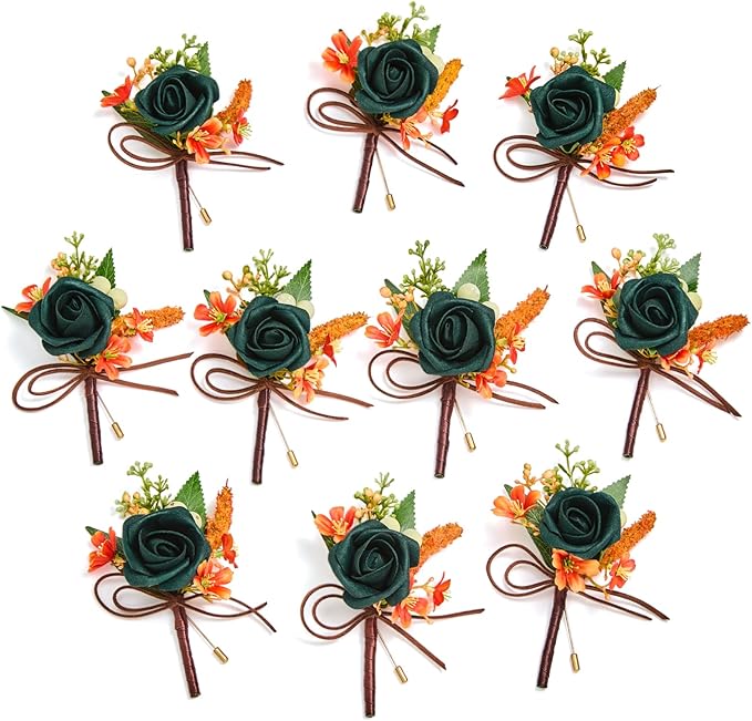 Serwalin 10Pcs Boutonniere for Men, Teal Groom and Best Man Boutonniere by Serwalin