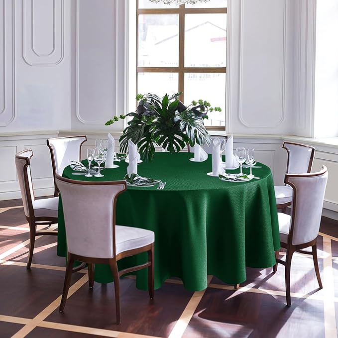 Biscaynebay Textured Fabric Round Christmas Table Cloths 108", Hunter Green - Image 2
