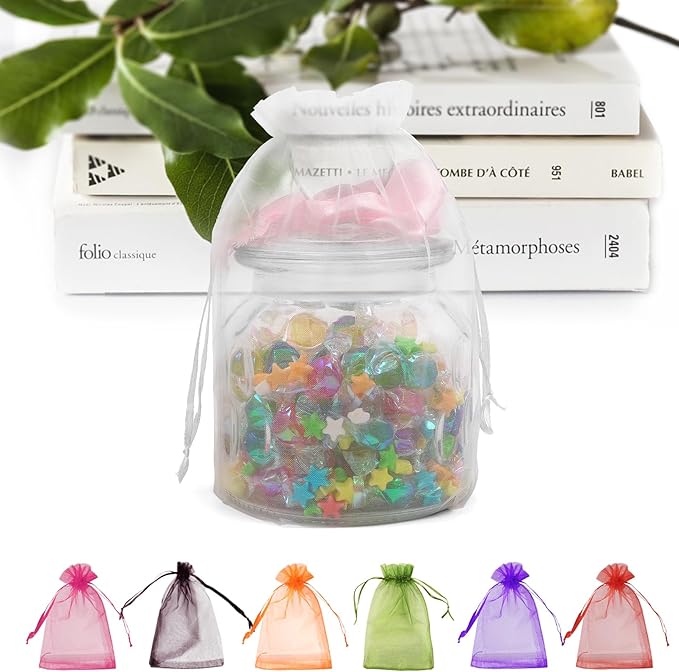 ANZNKU 50 Pack White Organza Bags 6x9 inch, Organza Gift Bags Mesh Drawstring by ANZNKU