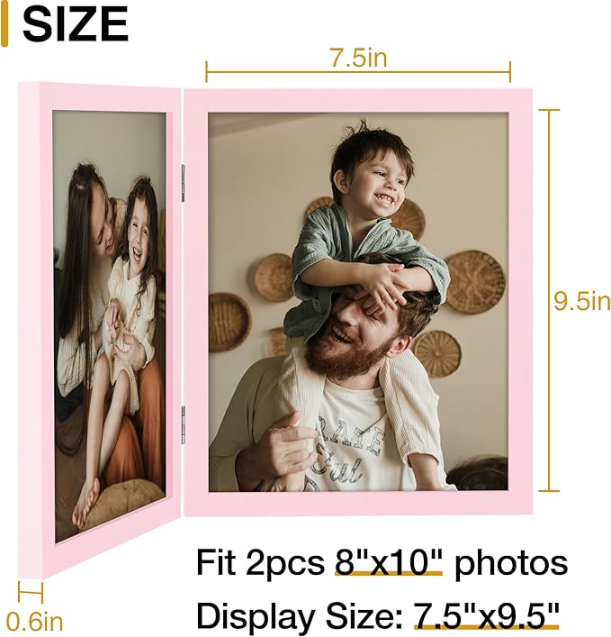 decorUhome Double 8X10 Picture Frame Vertical, Engineered Wood Bifold Photo - Image 4