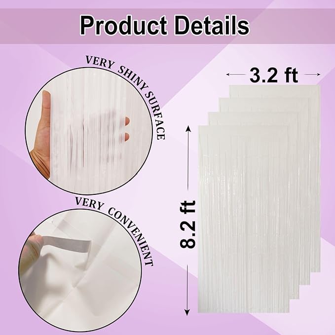 White Fringe Backdrop Curtains for Parties - Image 3