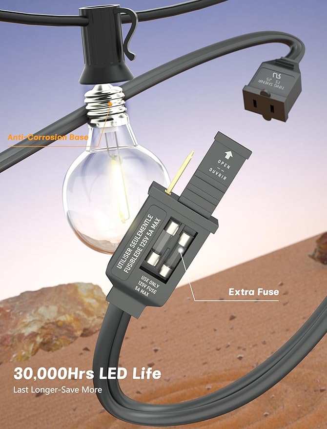 SUNSGNE G40 LED Globe Outdoor String Lights Waterproof Shatterproof, 25FT - Image 3