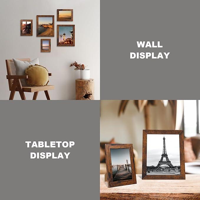 8x10 Picture Frame Set of 4, High Definition Glass 8 x 10 Frame, Wood Rustic - Image 6