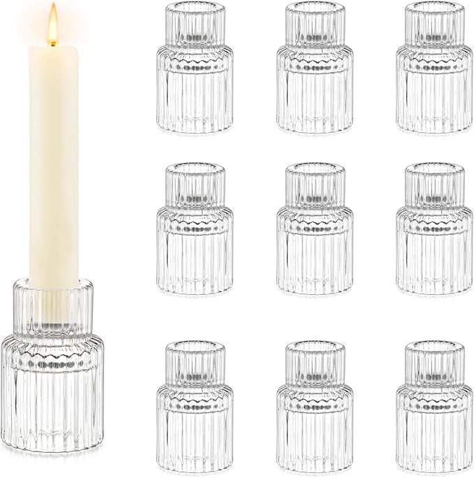 Candle Holder Glass Candlestick Holders: Hewory 10PCS Clear Taper Candle by Hewory
