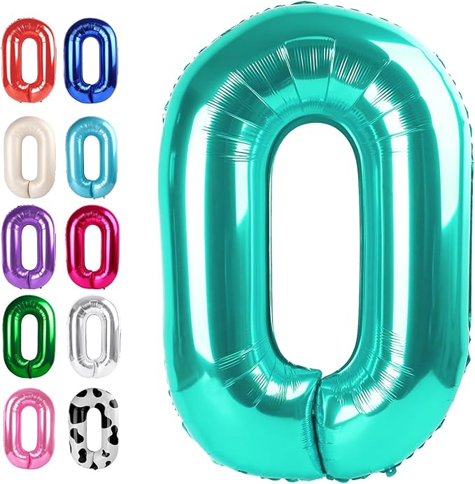 Teal Blue 40 Inch 0 Number Balloons, 0 Decorations by Upgesy