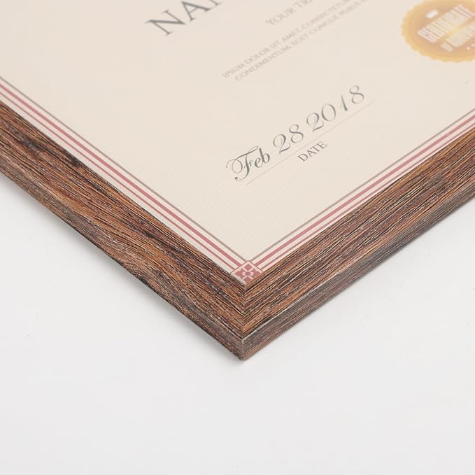 PETAFLOP Wooden Bulk 8.5x11 Picture Frame Set of 18, Rustic Brown Certificate - Image 4