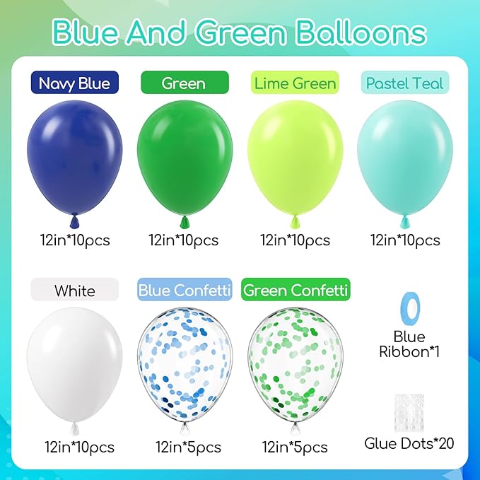 60pcs Blue and Green Balloons 12inch - Image 2