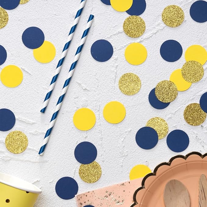 Gold Blue and Yellow Confetti Table Decoration - Image 2