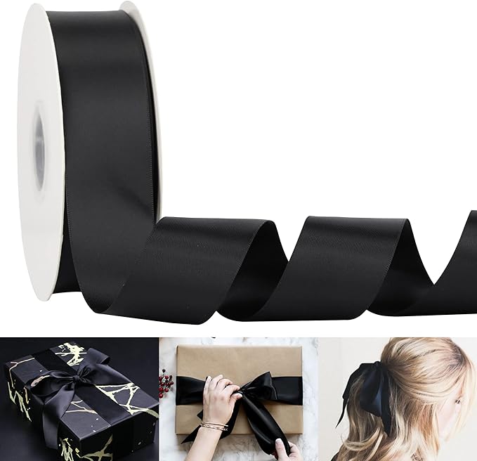 HUIHUANG 1-1/2 inch Double Face Satin Ribbon, Polyester Satin Black Ribbon 50 by HUIHUANG