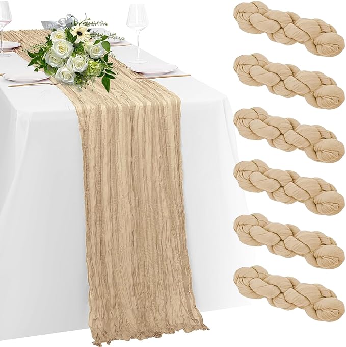 6 Pack Beige Cheesecloth Table Runner 23x120 inch Rustic Boho Gauze Table by Unknown