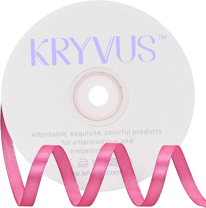 Hot Pink Satin Ribbon 1/4 inch X Continuous 50 Yards, Single Face Polyester by Kryvusribbon