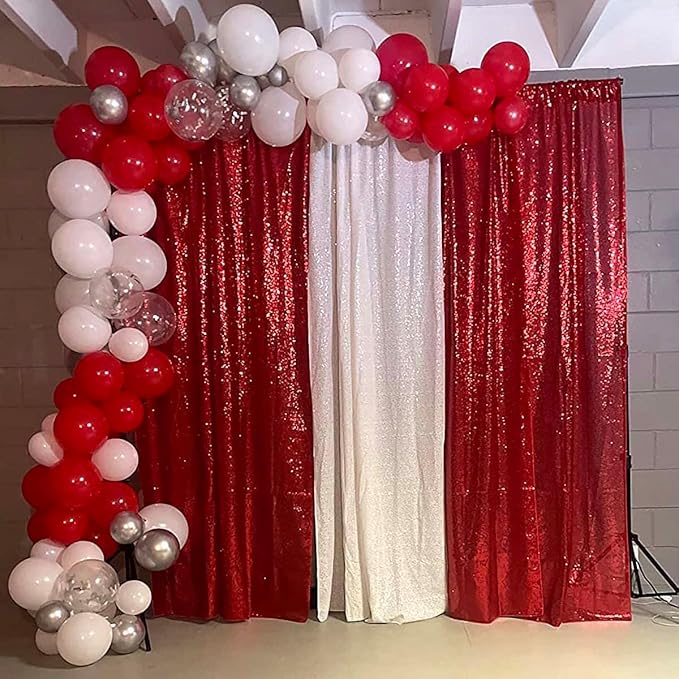 Red Sequin Backdrop Curtain 8FTX8FT 1 Panel Christmas Party Backdrop Curtains - Image 2