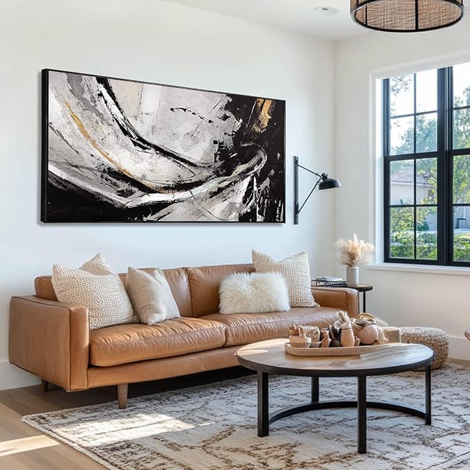 XIANSHOU Abstract Canvas Art Gold Line Painting Wall Art Black Poster by XIANSHOU