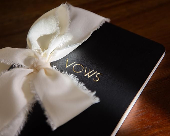 Black White Embossed Slim Vow Books w/Ribbon - Image 3