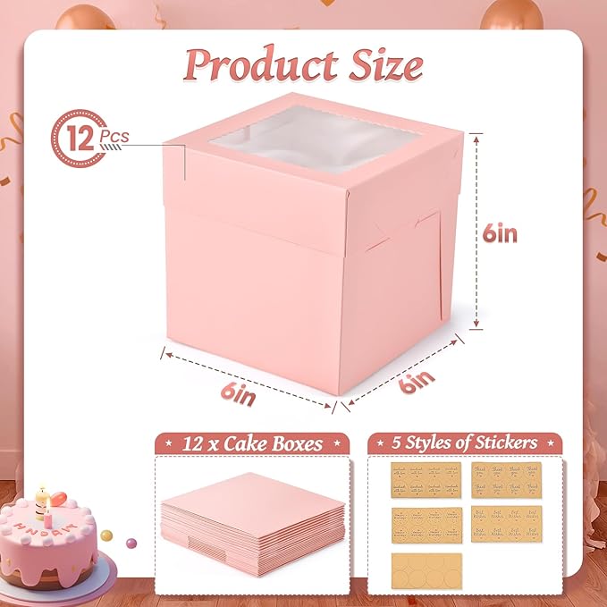 12Pcs 6x6x6 Inches Small Cake Boxes, Mini Cake Containers - Image 3