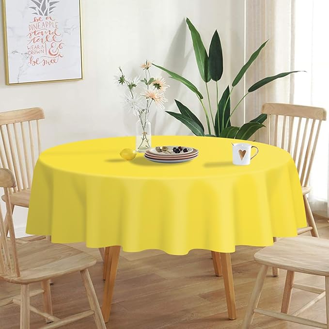 QIKSION Yellow Round Tablecloth 3 Pack, 84 Inch Plastic Table Cover Disposable - Image 2