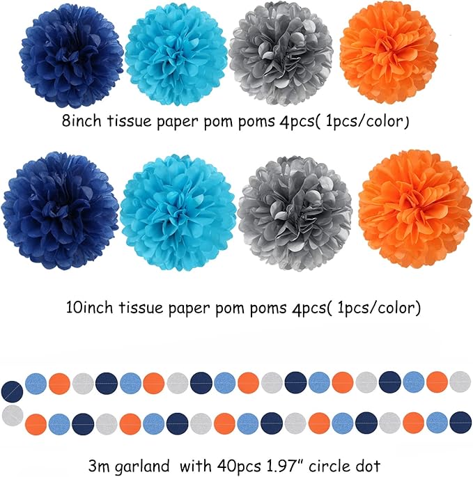 Blue-Silver Orange Space Party-Decorations Streamers-Garland - Image 3