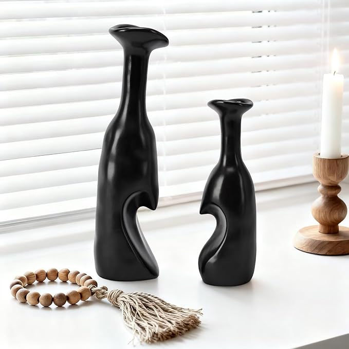 Heart Shaped Small Ceramic Vases Set of 2 Home Decor Boho Vase Modern Matte - Image 7