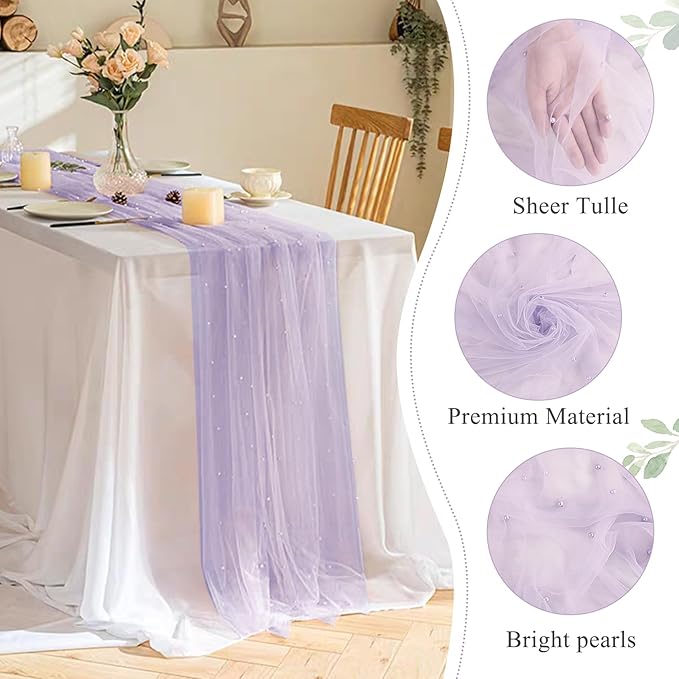 Pearl Table Runner 29 x 120 Inch Tulle Fabric Lace Table Runners Boho Rustic - Image 3
