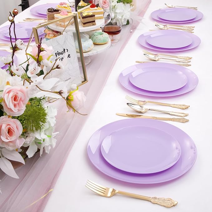 KIRE 60PCS Purple Plastic Plates Disposable - Image 3