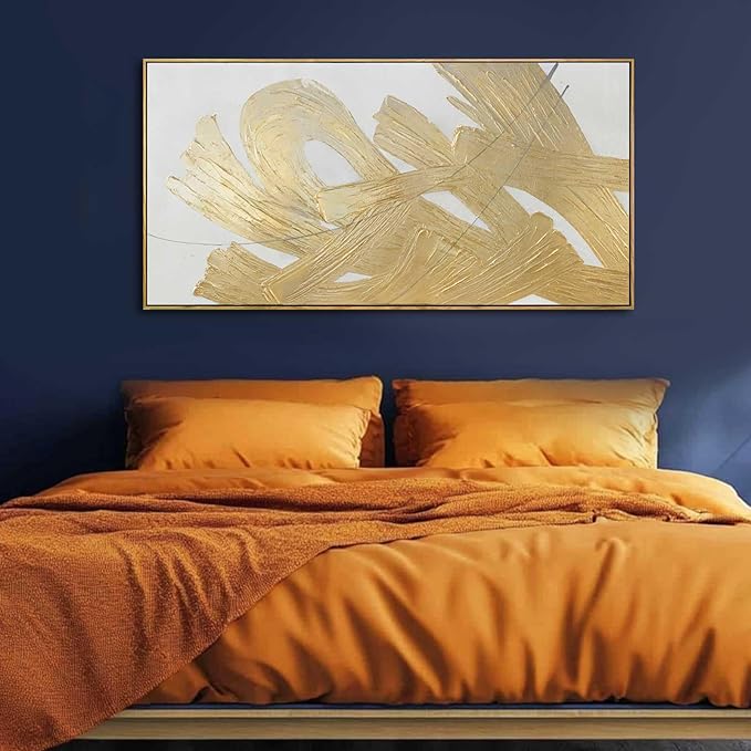Gold Framed Canvas Art Abstract Wall Decor White Picture Decor 24"x48" Canvas - Image 4