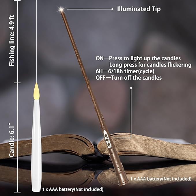 Floating Candles with Wand, 10 Pack Halloween Flameless Candles Battery - Image 3