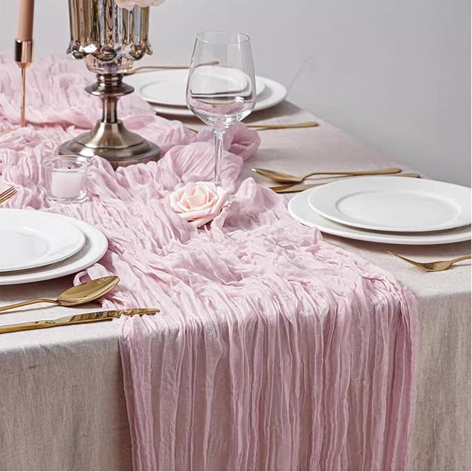 8 Pack 10Ft Table Runner 35x120 inch Pink Boho Gauze Table Cheese Cloth Long - Image 4
