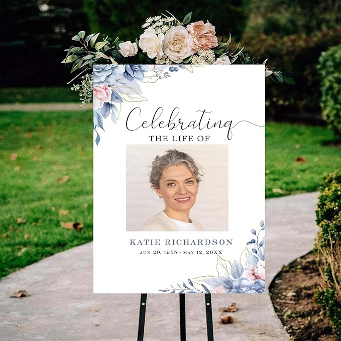 Blue Roses Memorial Sign Navy Blue Funeral Welcome Sign by Mapileng%E2%84%A2