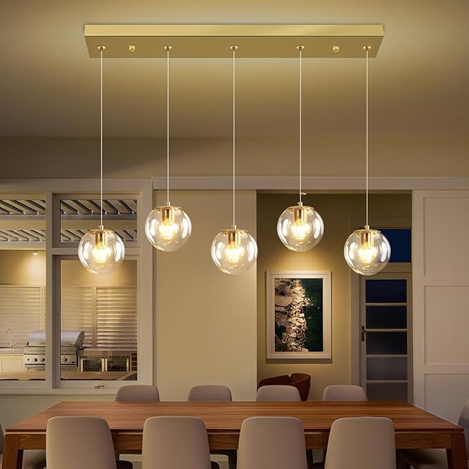 5-Lights Modern Rectangle Chandelier Globe Pendant Light - Image 7