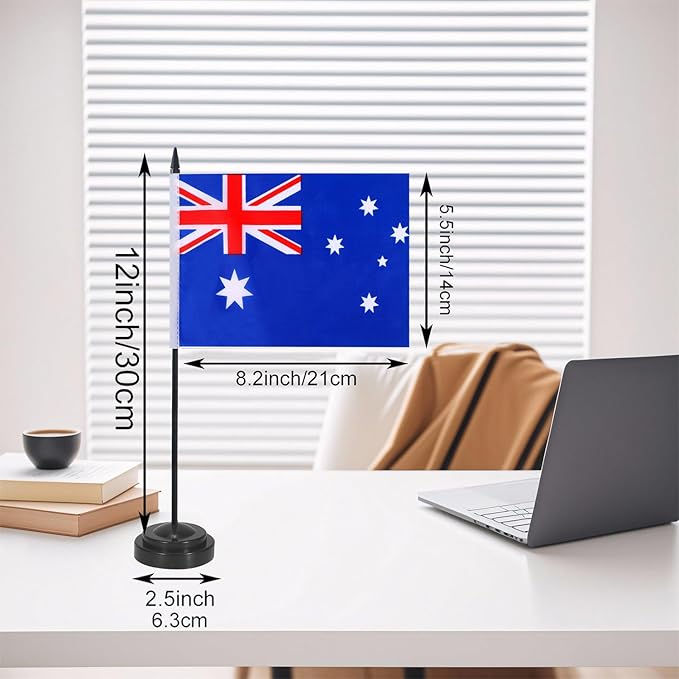 Australia Desk Flag 12" Solid Pole Deluxe Set Australian Flags Banner Mini - Image 2