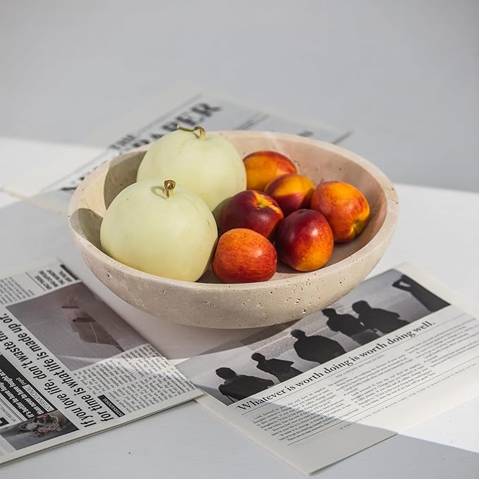 Natural Travertine Fruit Bowl 11.8" – Large Decorative Bowl & Travertine Decor by Unknown