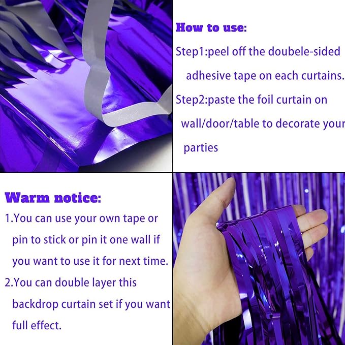 4 Pack Purple Foil Fringe Curtain Backdrop, 3.3Ft x 9.8Ft Metallic Tinsel Foil - Image 3