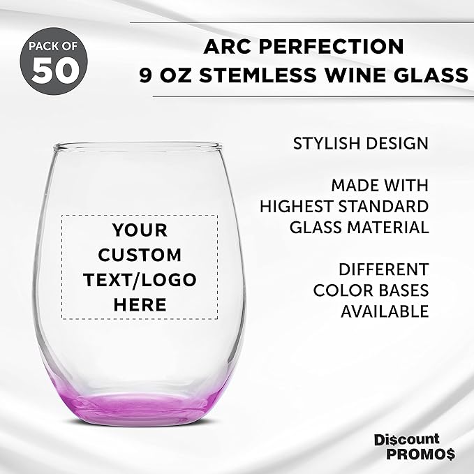 Custom Stemless Wine Glass 9 oz. Set of 50, Personalized Bulk Pack - Image 3