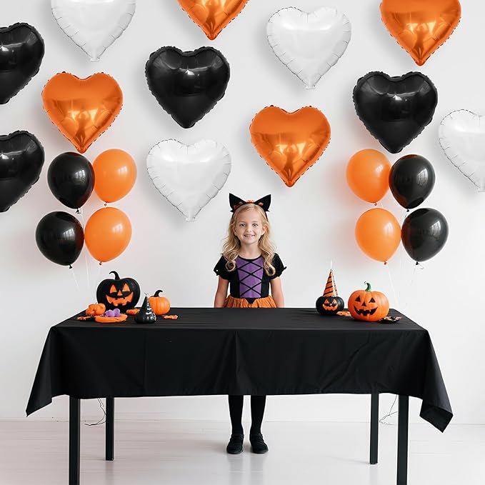 Black Orange Heart Balloons, 18 Inch Black White Orange Heart Foil Shape Balloon - Image 5