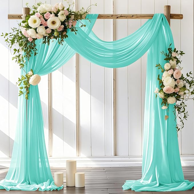 Wedding Arch Draping Fabric 2 Panels 30'' x 18FT Teal Sheer Chiffon Arch Drapery by LINXTAR